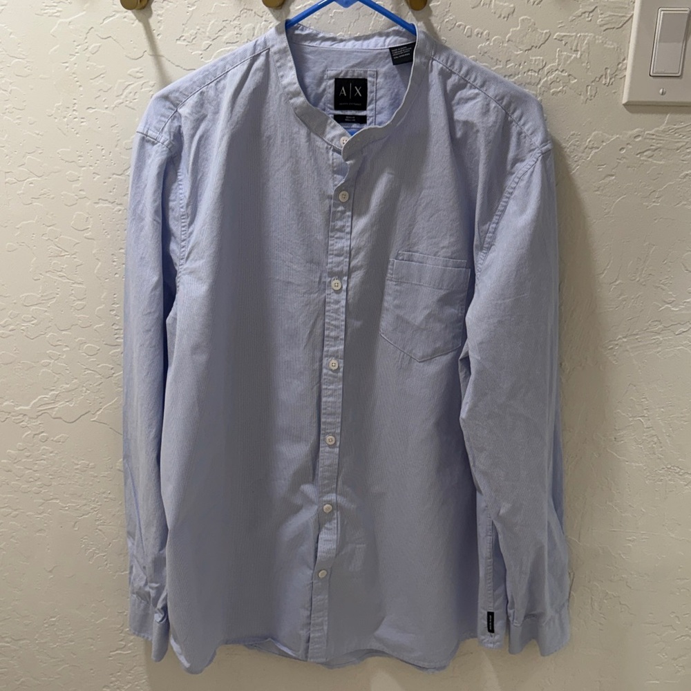 Armani Exchange Men's Sky Blue Casual Button Down Shirt - XXL